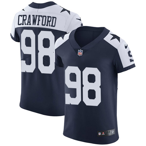 Nike Cowboys #98 Tyrone Crawford Navy Blue Thanksgiving Men's Stitched NFL Vapor Untouchable Throwback Elite Jersey - Click Image to Close